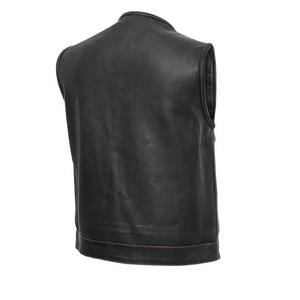Gilet en cuir coupe ajustée pour hommes, vêtements d'hiver décontractés à la mode avec doublure en fourrure, gilet respirant pour les motards - Product Image 4