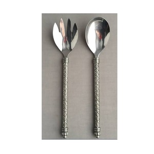 Nouvel ensemble de 2 couverts de service à salade en laiton et acier inoxydable, design classique, bicolore, collection 2 frères pour mariages et réceptions - Product Image 4