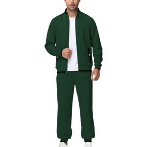 Ensemble de survêtement pour homme athlétique 100% coton avec fermeture éclair complète survêtements séchage rapide respirant jogging chaud imprimé de lettres survêtements 2 pièces - Product Image 1