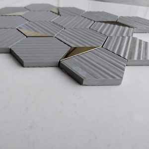 LiniaSlategrey 3 pouces 73mm hexagone mosaïques murales Unique métal or pierre verre céramique maille porcelaine intérieur luxe salle de bain - Product Image 2