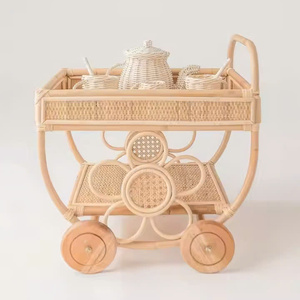 รถเข็นชาหวายทำมือ เป็นมิตรกับสิ่งแวดล้อม รถเข็นชาหวายสำหรับเด็กเล่นสมมติ แข็งแรงและเป็นของเล่นเด็กที่ยอดเยี่ยม - Product Image 4