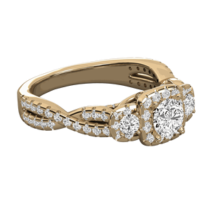 Anillo de Compromiso con Halo de Diamantes Redondos y Tallo Trenzado para Ella - Product Image 1