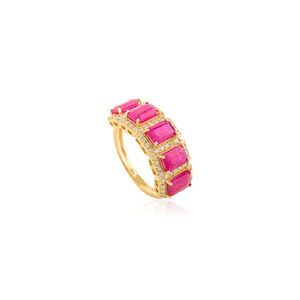 Lujosa gran oferta, joyería personalizada para mujer, anillo de banda de media eternidad de Halo de rubí Natural y Diamante, oro amarillo K14 sólido Real - Product Image 3