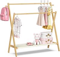 Porte-vêtements pour enfants moderne, pliable, léger, en bambou, sur pied, avec double tringle, petite taille, pour chambre de bébé et chambre d'enfant