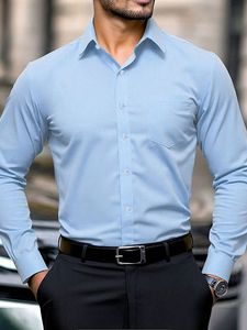 Camisa de negocios de manga larga de color sólido para hombre, camisa de vestir informal y formal para hombre, 100% algodón. - Product Image 6