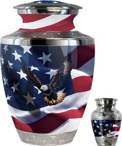 Urna de cremación grande con bandera de los Estados Unidos con un recuerdo para cenizas humanas, urnas decorativas talladas a mano para cenizas de adultos, mujeres y hombres - Product Image 1