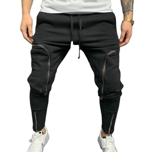 Pantalones Harem informales de estilo Hip Hop para hombre, color sólido con múltiples bolsillos con cremallera y cordón frontal plano, ropa de calle a la moda - Product Image 3