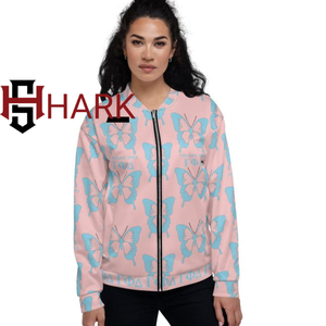 Veste de sororité papillon partout imprimée par sublimation Gamma Phi Delta fermeture éclair complète poches cousues bombardiers - Product Image 5