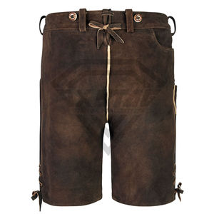 Pantalones Cortos de Cuero Auténtico Estilo Bávaro para Hombre con Bordado Rojo, Traje Tradicional Alemán para Oktoberfest - Product Image 6