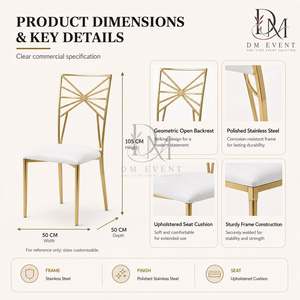 Gold Geometric Starburst Back Stainless Steel Event <b>Chair</b> with White Cushion for Wedding and Hotel Banquets Wholesale Seating - Product Image 5