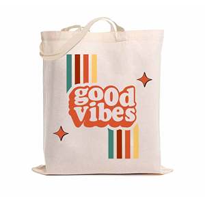 Eco-Friendly Canvas Tote Jute <b>Bags</b> Printed with Letter Screen Patterns Heat Transfer Medium Size <b>Long</b> Ribbon Zipper Closure - Product Image 1