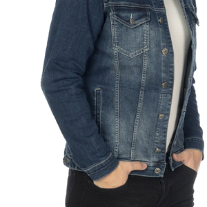 Chaqueta vaquera para hombre hecha a medida, chaqueta vaquera lisa de invierno azul de algodón para hombre, chaqueta de calle para hombre - Product Image 5