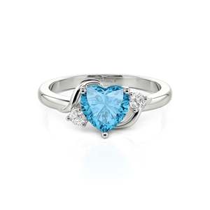 Jeulia <b>Wave</b> Design Three Stone Heart Promise <b>Ring</b> Sterling <b>Silver</b> with Rhodium Plated Birthstone Setting - Product Image 1