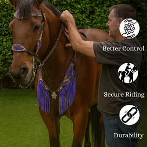 Juego de cabeza y circunferencia de caballo duradero | Tachuela de cuero Premium para comodidad, control, entrenamiento y rendimiento - Product Image 3
