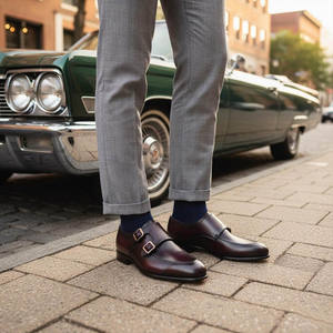 Nouvelles chaussures habillées pour hommes en cuir véritable, faites à la main, formelles, décontractées, pour mariage, avec fermeture à boucles - Product Image 4