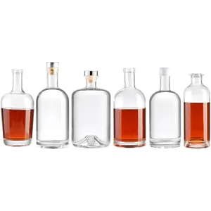 Großhandel High End Flint kurze Glasflasche für Wodka Sake Wein Schnaps mit Holz korken 100 ml 250 ml 375 ml 500 ml Saft flasche