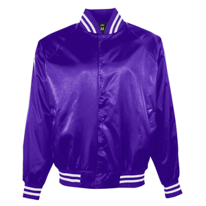 Chaqueta de chándal de satén personalizada para amantes Tela de satén Bordado Uniforme de béisbol Diseño de retazos Estilo formal Sin cuello - Product Image 5