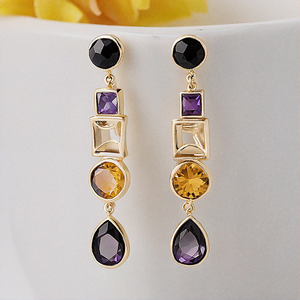 Exclusivos pendientes de plata de ley 925 con múltiples piedras preciosas, pera y forma redonda, joyería de moda - Product Image 4