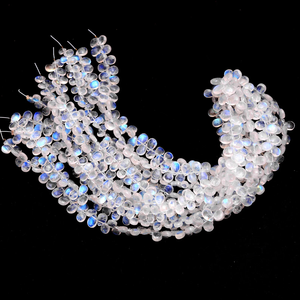 พลอยมูนสโตน AAA พลอยสีฟ้าเป็นลูกแพร์แบบเรียบ6x4mm-7x5mm อัญมณีสีรุ้งธรรมชาติสีขาวเหมาะสำหรับเป็นเครื่องประดับ - Product Image 3