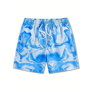 Short de bain en polyester léger et extensible dans 4 directions pour hommes, short de plage coloré avec cordon de serrage et poches, prêt à expédier, vente en gros - Product Image 1
