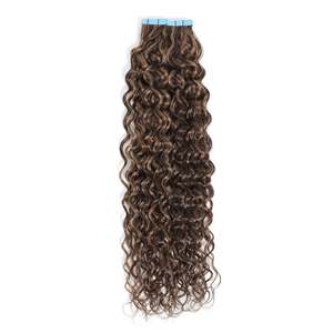 Extensions de cheveux humains bouclés 3B # 2/10 Mèches Brun Foncé & Blond Caramel 20 pouces - Product Image 1