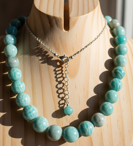Collier de perles en pierre d'amazonite naturelle de 18 pouces en argent 925 noué à la main pour femmes - Product Image 2