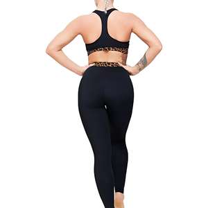 Ensemble de yoga 2 pièces pour femme, soutien-gorge de sport et leggings longs, noir uni, en spandex et nylon, taille élastique en V, extensible dans les quatre sens - Product Image 5