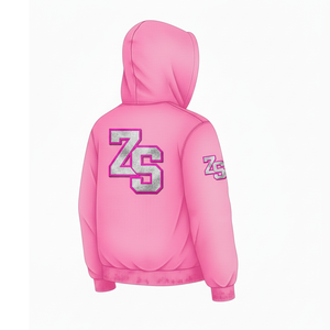 Heavy Fleece Winter <b>Hoodie</b> Custom Glitter Chenille Logo <b>Pink</b> Zipper <b>Hoodie</b> with Rhinestone Embellishment Zip Up basics <b>Hoodie</b> - Product Image 5