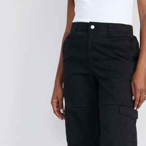 Pantalones Cargo de Color Sólido para Mujer, Cintura Baja, Estilo Holgado, con Bolsillos Laterales y Decoración con Logotipo - Product Image 5