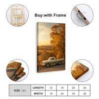 Peinture sur toile encadrée, camionnette vintage, paysage routier d'automne, art mural en bois, décoration de salon, personnalisable