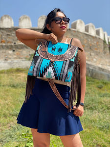 Nouveau sac à main de couverture selle élégant occidental bracelet en cuir usiné sacs latéraux aztèques de haute qualité sacs sculptés à la main colorés Vintage - Product Image 4