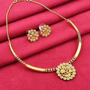 Wholesale 14K 18K 24K Micro Gold Floral Design AD Jewelry Set, Matte Gold AD Stone Micro Forming <b>Necklaces</b>, Fashion AD <b>Necklaces</b> - Product Image 1