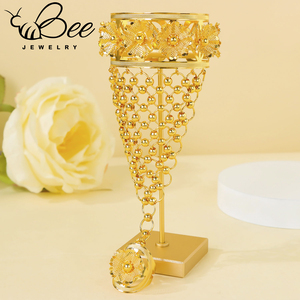 Anti Tarnish <b>Arabic</b> 24K Gold Plated Wedding Bracelet Jewelry Fashion Hollow Hand Chain Bracelet with <b>Ring</b> For Women - Product Image 1