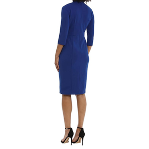 Crêpe extensible pour femmes manches 3/4 encolure torsadée robe fourreau vêtements de travail robe carrière bureau bureau à dîner événement - Product Image 3