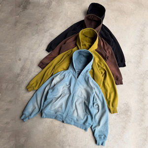 Custom <b>Yourself</b> Casual Soft Comfortable Plain Blank Acid Washed Vintage 100% Cotton Zip up Hoodie for Men - Product Image 4