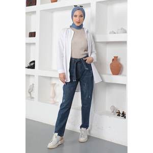 Jeans Casuales Estilo Boyfriend con Cinturón, Cómodos, de Spandex/Poliéster, Corte Midi - Product Image 2