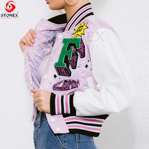 Venta al por mayor barato nueva ropa de mujer Crop Top abrigo de béisbol chaqueta de bombardero chaquetas universitarias para las mujeres - Product Image 3