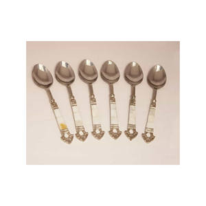 Cuillère à Dessert personnalisée professionnelle avec poignée incrustée d'os avec cuillère à dîner plaquée nickel cuillère en laiton massif - Product Image 6