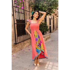 Vestido Blanco Bordado para Mujer, Estilo Mexicano, con Escote Fruncido, Vestido de Verano, Estilo Étnico, para Fiestas - Product Image 2
