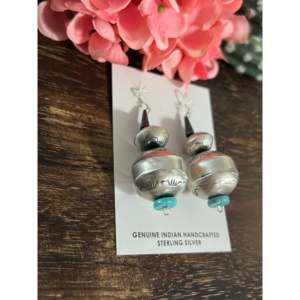 Pendientes Colgantes Sam Begay Vintage Chapados en Oro con Turquesa y Perla de Agua Dulce, Plata de Ley con Estilo Retro - Product Image 3