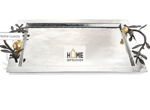 Stylish Handmade New Design <b>Large</b> Tray Gold <b>Beaded</b> Handles Luxury Stainless Steel Serving Trays Decorative Metal Luxury Trays - Product Image 5