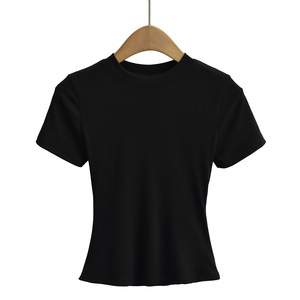 Camiseta de manga corta a la moda para mujer, nueva almohadilla asimétrica para el hombro, sin tirantes decoración, diseño plisado, dulce teñido liso - Product Image 6