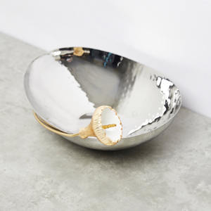 Bol de service pour collations en aluminium poli écologique de collection de luxe, branche dorée, artisanat, argent, or, bol moderne pour fête - Product Image 2