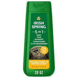 Irish Spring Gel Douche Hydratant et Rafraîchissant 5 en 1 pour Hommes, Shampoing & Après-Shampoing, Nettoyant Visage, Désodorisant 24h, Sans Parabènes - Product Image 1