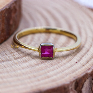 Memoria Jewels Natural Square Shape Ruby Gemstone for Certified Bezel Set Romantic 9k Solid Yellow Gold Handmade Women's Rings - Product Image 4