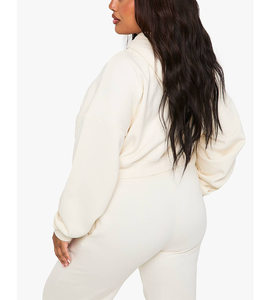 Sudadera con capucha corta XXL color nude de invierno, sin cordones, estilo urbano, de felpa francesa de doble capa, con cremallera para mujer - Product Image 6