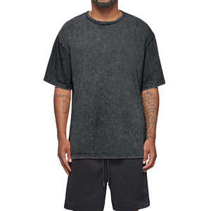 T-shirt unisexe de luxe tendance, style vintage, délavé à l'acide, délavé, ample, 100% coton, avec logo sur le devant, streetwear - Product Image 1