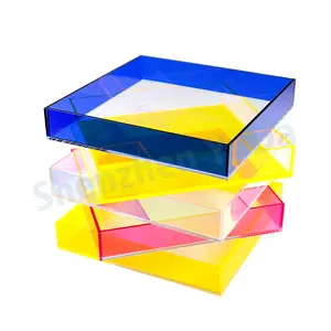 Lucite Perspex Vibrant Color Neon Collection of Blue Green Yellow Orange Pink Hand Crafted Acrylic Trays NEON DRESSING TRAY