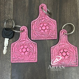 พวงกุญแจหนังวัวแท้ทำมือ ลวดลายสลักแบบตะวันตก ขายส่ง - Product Image 1