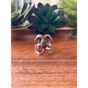 Tonya Yazzie Kingman Fine <b>Boho</b> Jewelry Turquoise & Sterling <b>Silver</b> <b>Ring</b> Smooth Cut Stone Size 11 Vermeil Plating Everyday Wear - Product Image 1